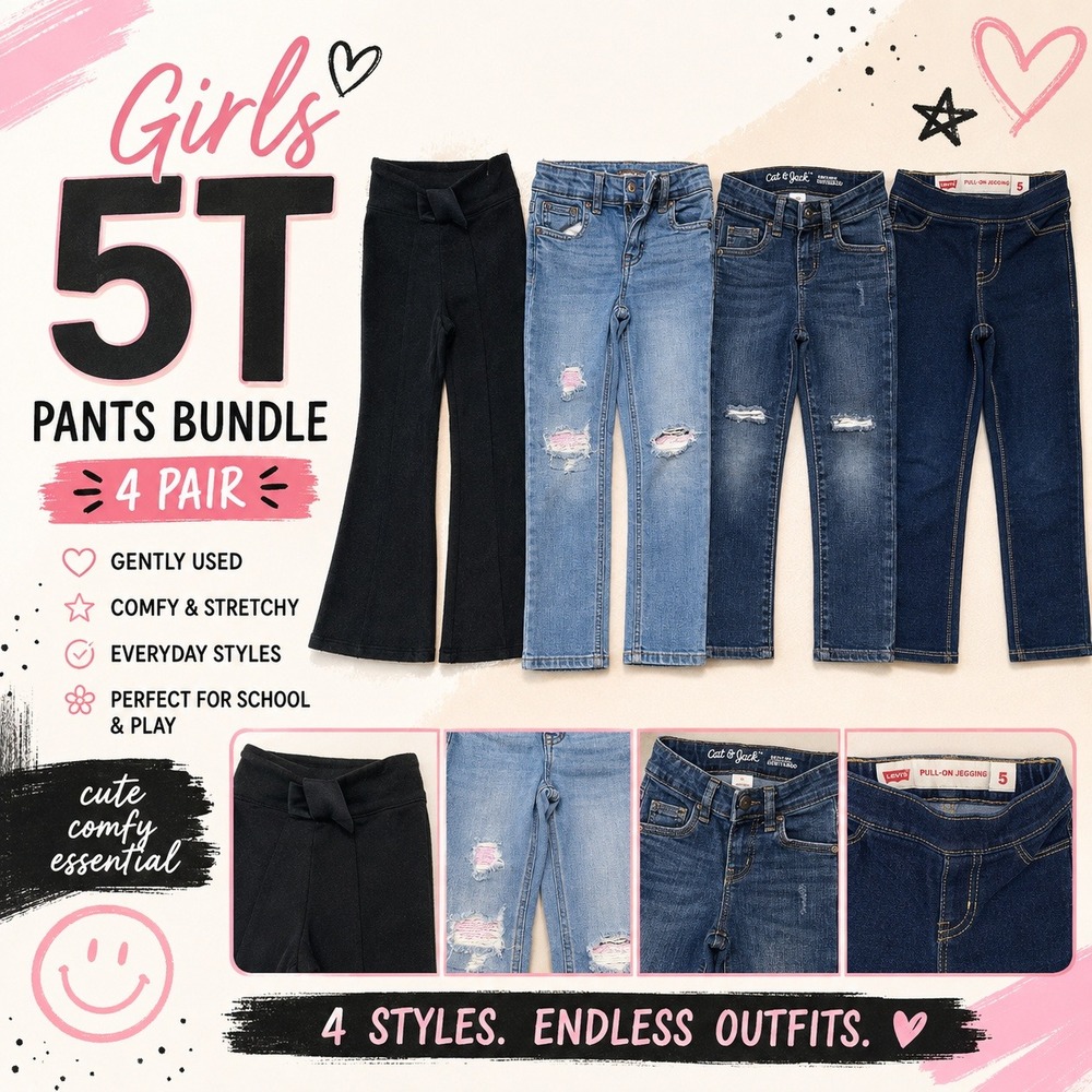 Girls 5T Pants Bundle 4 Pair Levis Cat & Jack Flare Distressed Jeggings Jeans